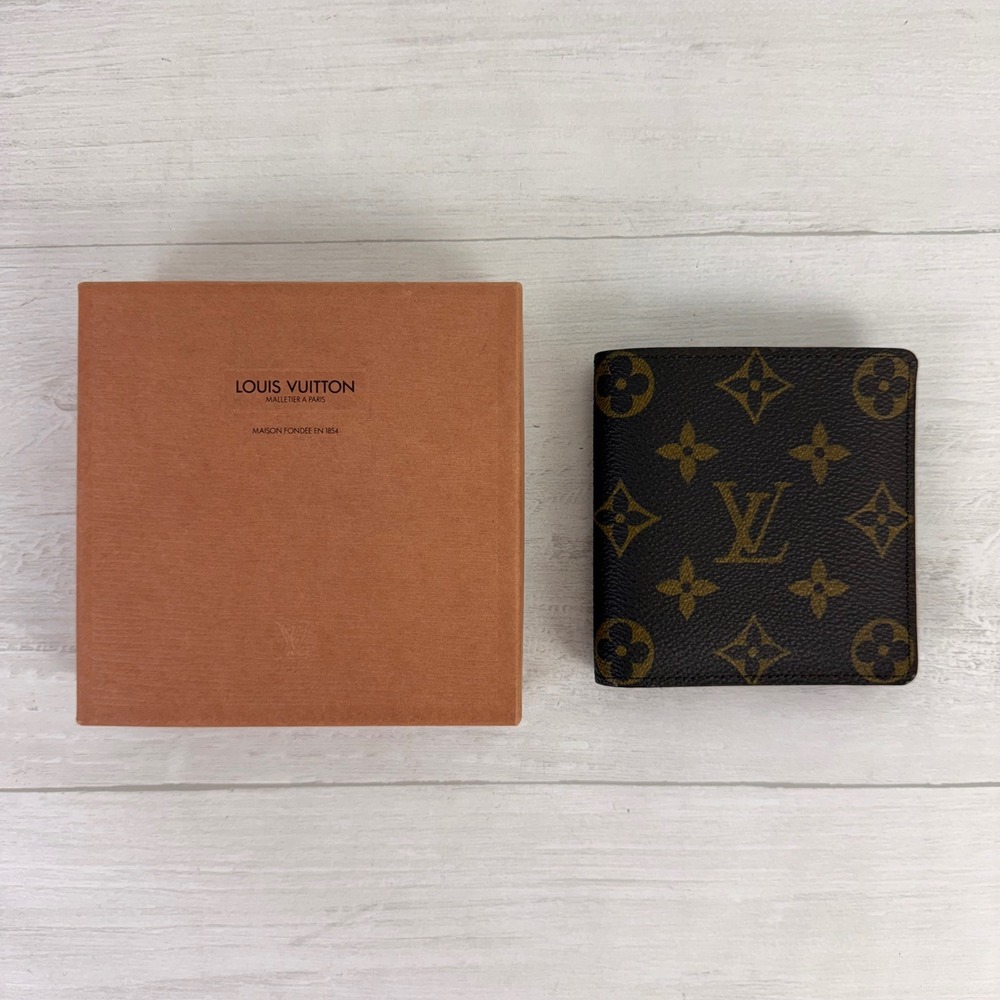 Louis Vuitton Bifold Slim Wallet Unisex Brown Monogram Canvas Luxury Vintage